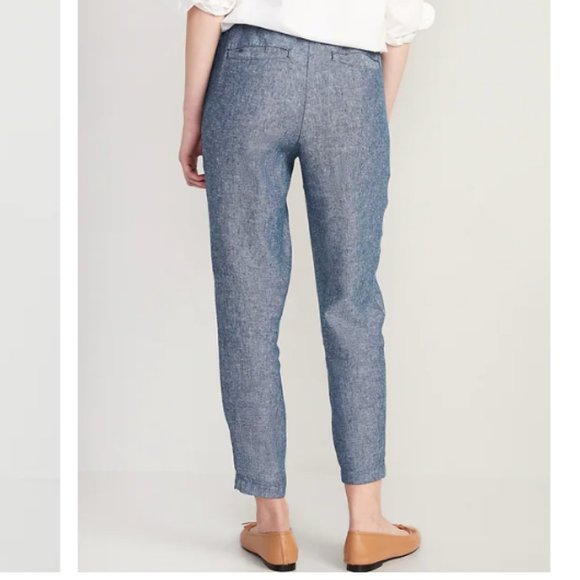 NWT High-Waisted Chambray Cropped Linen-Blend Tapered Pants for Women - Picture 1 of 3
